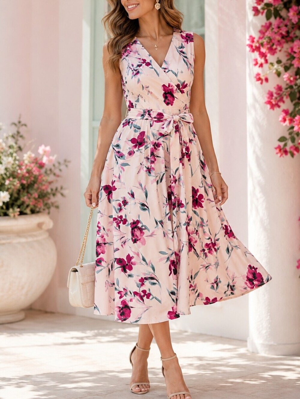 NWT Lauren Ralph Lauren Floral Fit & Flare Dress Pink Midi Size 16 Plus